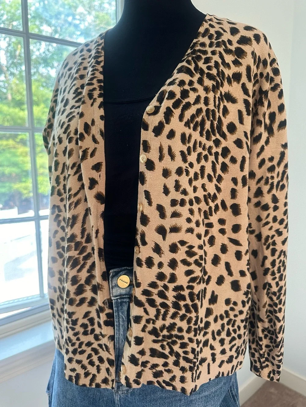 Vintage Oliver Perry Y2K Mob Wife Leopard Print Cardigan Sweater Size M